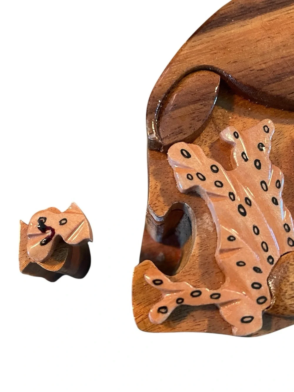 Carved Wooden Manatee Mom and Baby Calf Puzzle Treasure Stash Box Jewelry